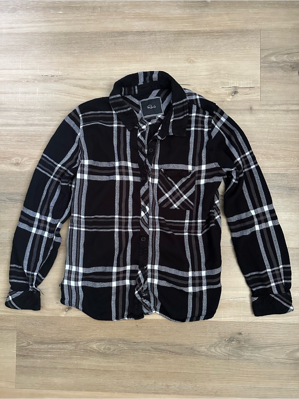 Rails Black Plaid Long Sleeve Blouse
